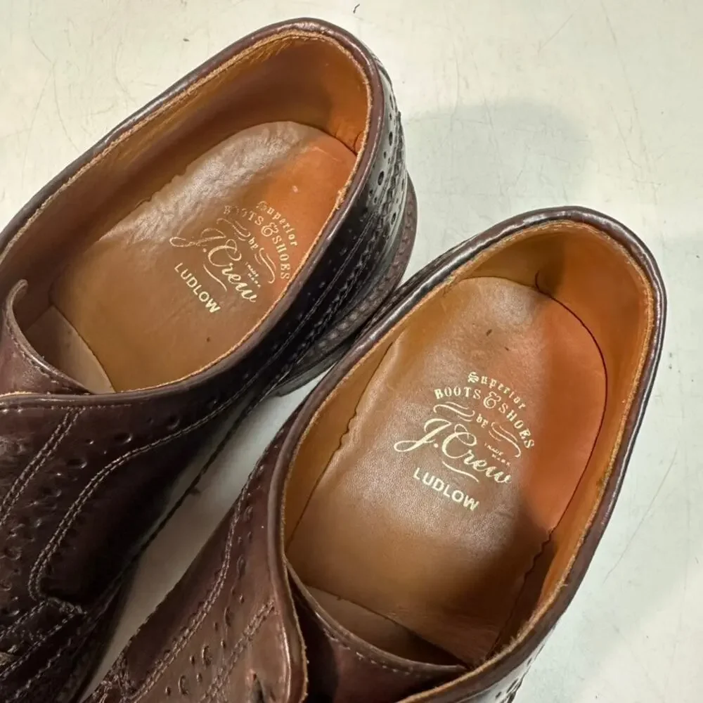 VGUC Grant Stone x J. Crew Ludlow Longwing Wingtip Derby Bench Made Brown 7.5 D